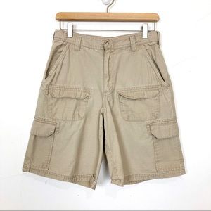 Vintage cargo mom shorts beige khaki long outdoors camping high waisted
